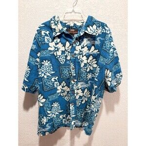 Vintage Colo Wear Shirt Mens XL Blue Hawaiian Dragon Print Button Up Cotton